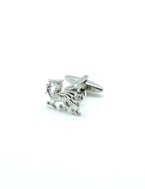 Chrome silver welsh dragon cufflink 0106-025