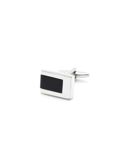 Chrome silver rectangle black enamel tile cufflink 0300-077