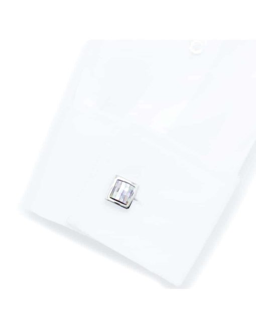 Chrome silver cufflink with light purple square chequer mother of pearl C131FP-018d