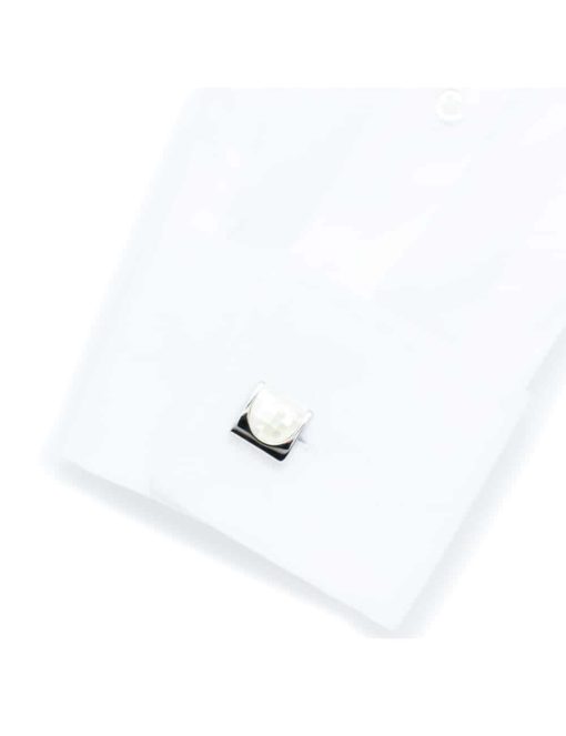 Chrome silver thumbnail cufflink with plain white pearl C131FP-036b