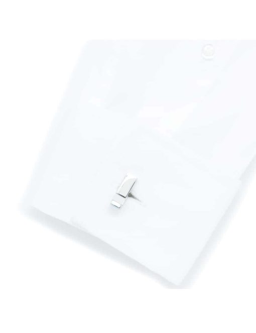 Chrome silver cuboid bar cufflink with white pearl C131FP-044