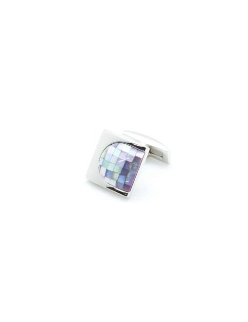 Chrome silver thumbnail cufflink with light purple mother of pearl C131FP-036a