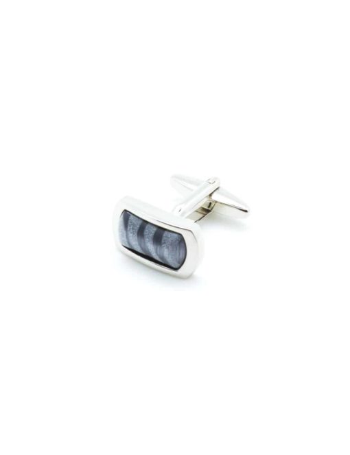 Chrome silver rectangular cufflink with dark grey & black pattern C121FC-029