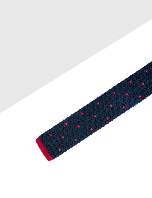 Navy with Red Polka Dots Knitted Necktie KNT94.8