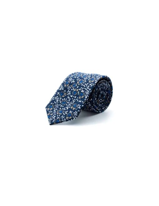 Black with Blue Floral Print Woven Necktie NT1.8