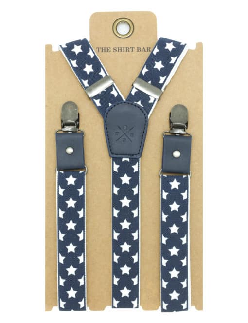 Navy Stars Single Back Clip 2.5cm Suspender with Leather SPD16.3