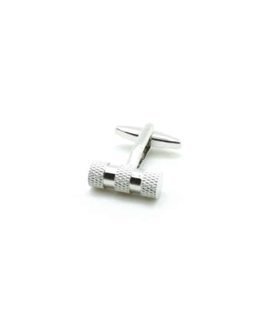 Classic Silver Barrel with Triple Checked Line Cufflink C101FC-080A