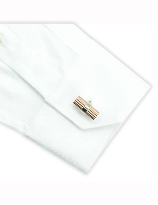 Classic Rose Gold Line Cylinder with Silver Centre Circle Cufflink C101FC-081A