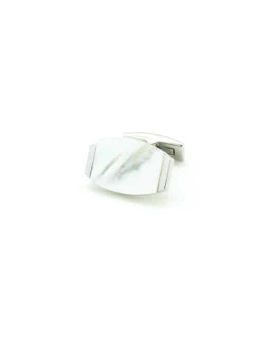 White Pearl in Silver Rounded Rectangle Cufflink C131FP-078A.