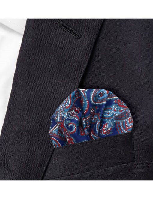 Navy with Red Paisley Print Pocket Square PSQ6.9