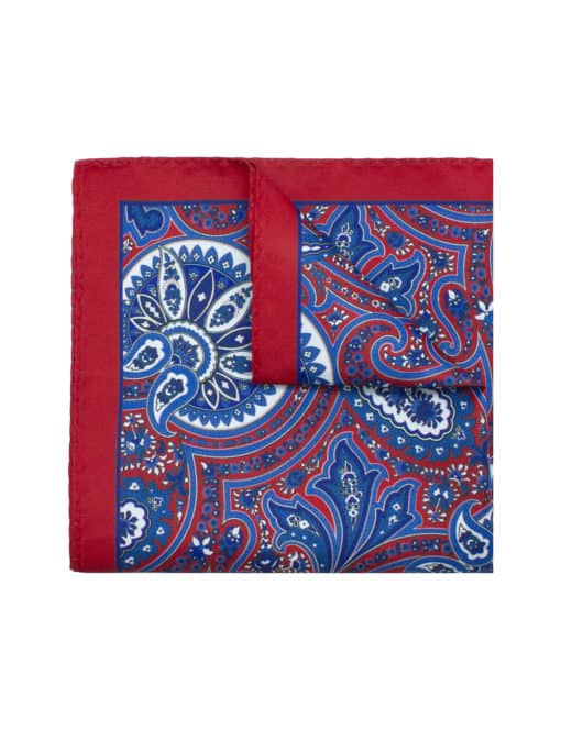 Red with Blue Paisley Print Pocket Square PSQ8.9