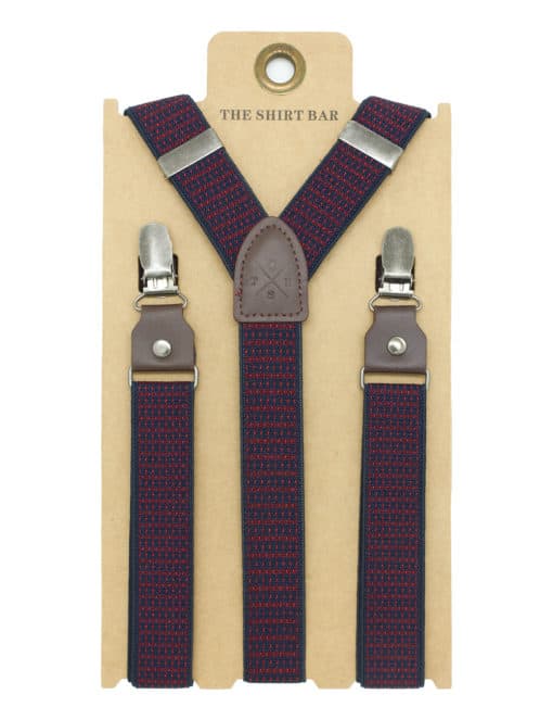 Navy with Red Polka Dots Single Back Clip 2.5cm Suspender with Leather SPD15.4