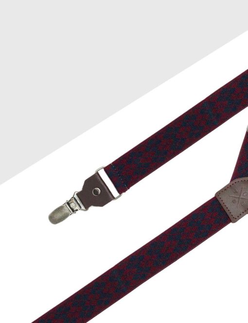 Wine with Navy Diamond Single Clip Back 3cm Suspender with Leather SPD17.4