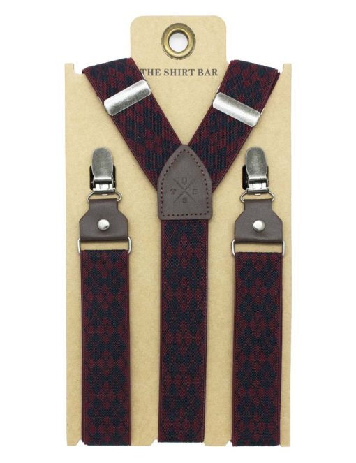 Wine with Navy Diamond Single Clip Back 3cm Suspender with Leather SPD17.4