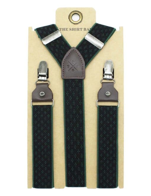 Black with Green Floral Single Back Clip 3cm Suspender with Leather SPD19.4