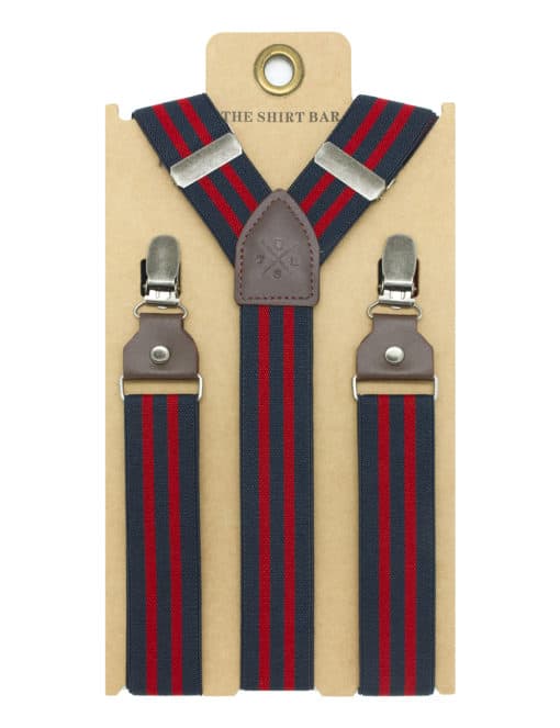 Navy with Red Stripes Single Back Clip 3cm Suspender with Leather SPD24.4