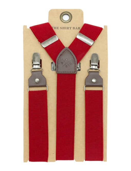Solid Red Double Back Clip 3cm Suspender with Leather SPD31.4