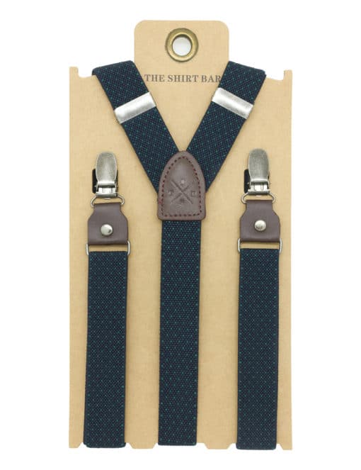 Navy with Green Polka Dots Single Back Clip 2cm Suspender with Leather SPD6.4