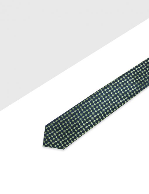 Navy and Green Diamond Pattern Woven Necktie - NT40.4