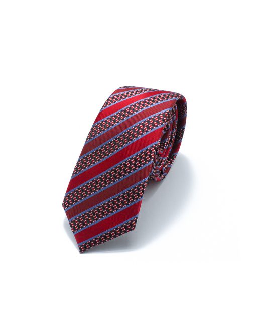 Red with Navy and Blue Stripes Woven Necktie - NT49.4