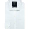 Slim Fit Double Ply Non-iron 100% Premium Cotton Solid White Long Sleeve Single Cuff Shirt with Long Lasting White Finishing SF1A1.NOS