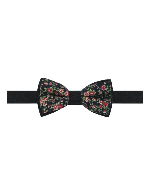 Black with Floral Print Woven Bowtie - WBT55.3