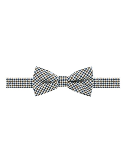 Ecru with Navy and Brown Small Checks Woven Bowtie - WBT48.3