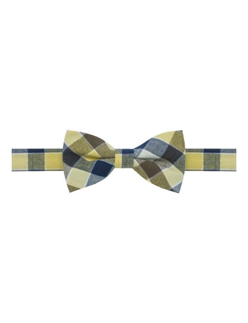 Ecru with Navy and Yellow Checks Woven Bowtie - WBT47.3