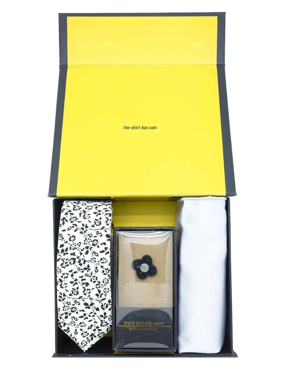 White Floral Necktie/ Lapel Pin/ Pocket Square Gift Set AGS08NLP.2
