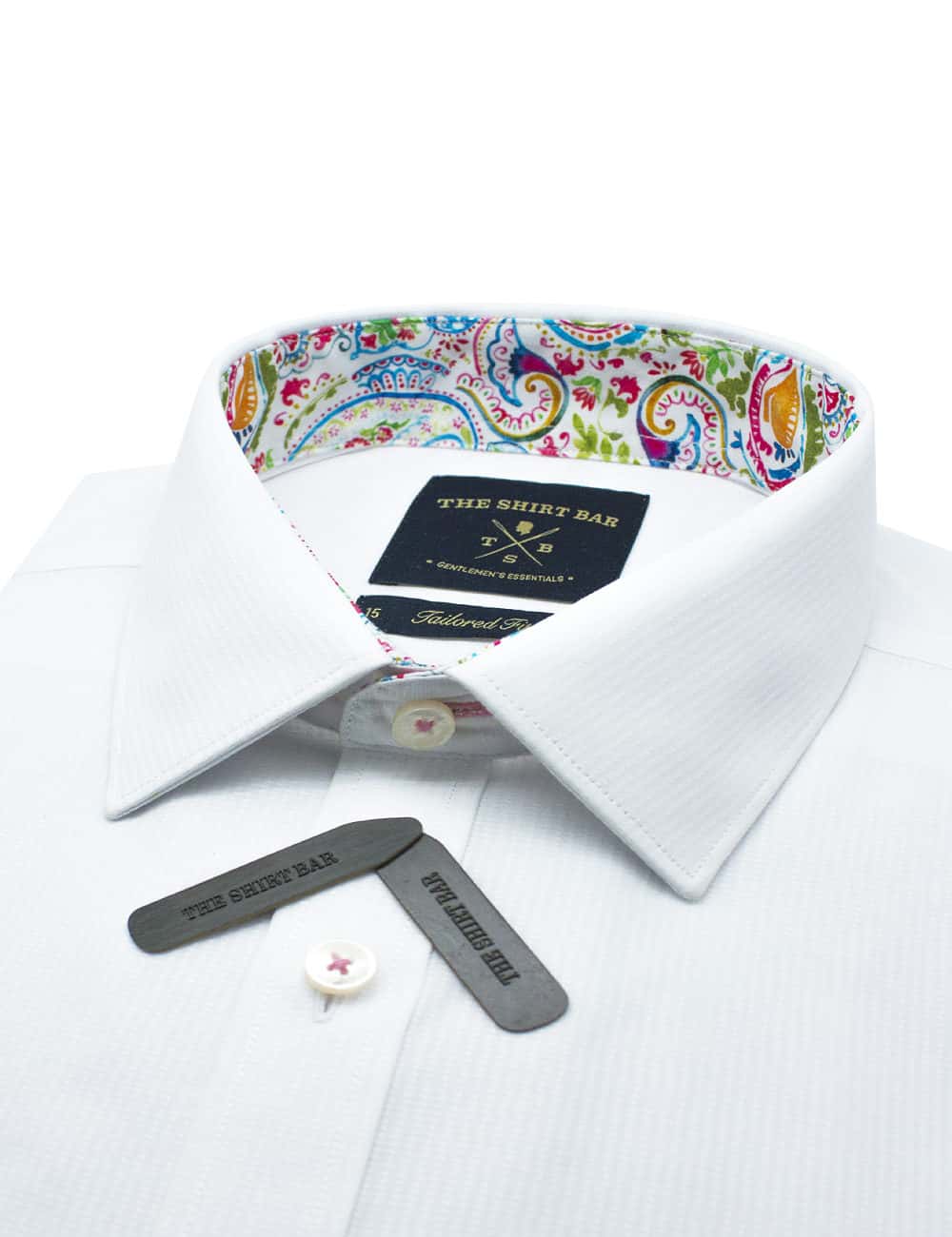Tailored Fit Solid White Spill Resist Shirt with Vibrant SG Inspired Contrast TF2F1.18
