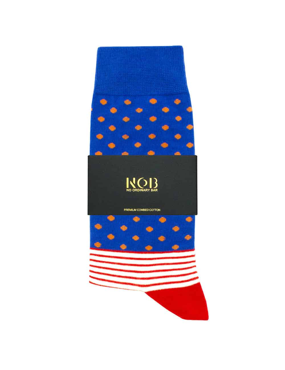 Blue with Orange Polka Dots Crew Socks made with Premium Combed Cotton SOC2B.NOB1