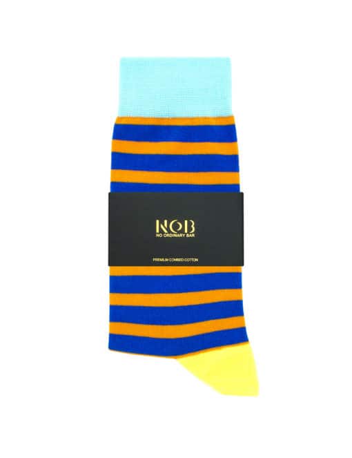 Orange and Blue Stripes Crew Socks made with Premium Combed Cotton SOC3A.NOB1