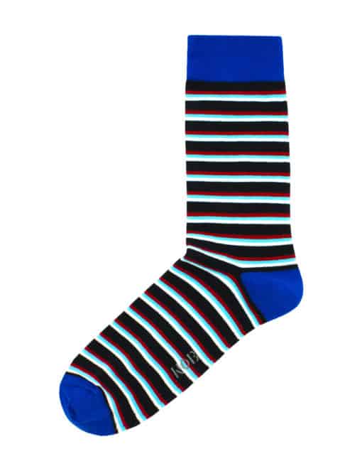 Navy with Red, Turquoise and White Stripes Crew Socks made with Premium Combed Cotton SOC4A.NOB1