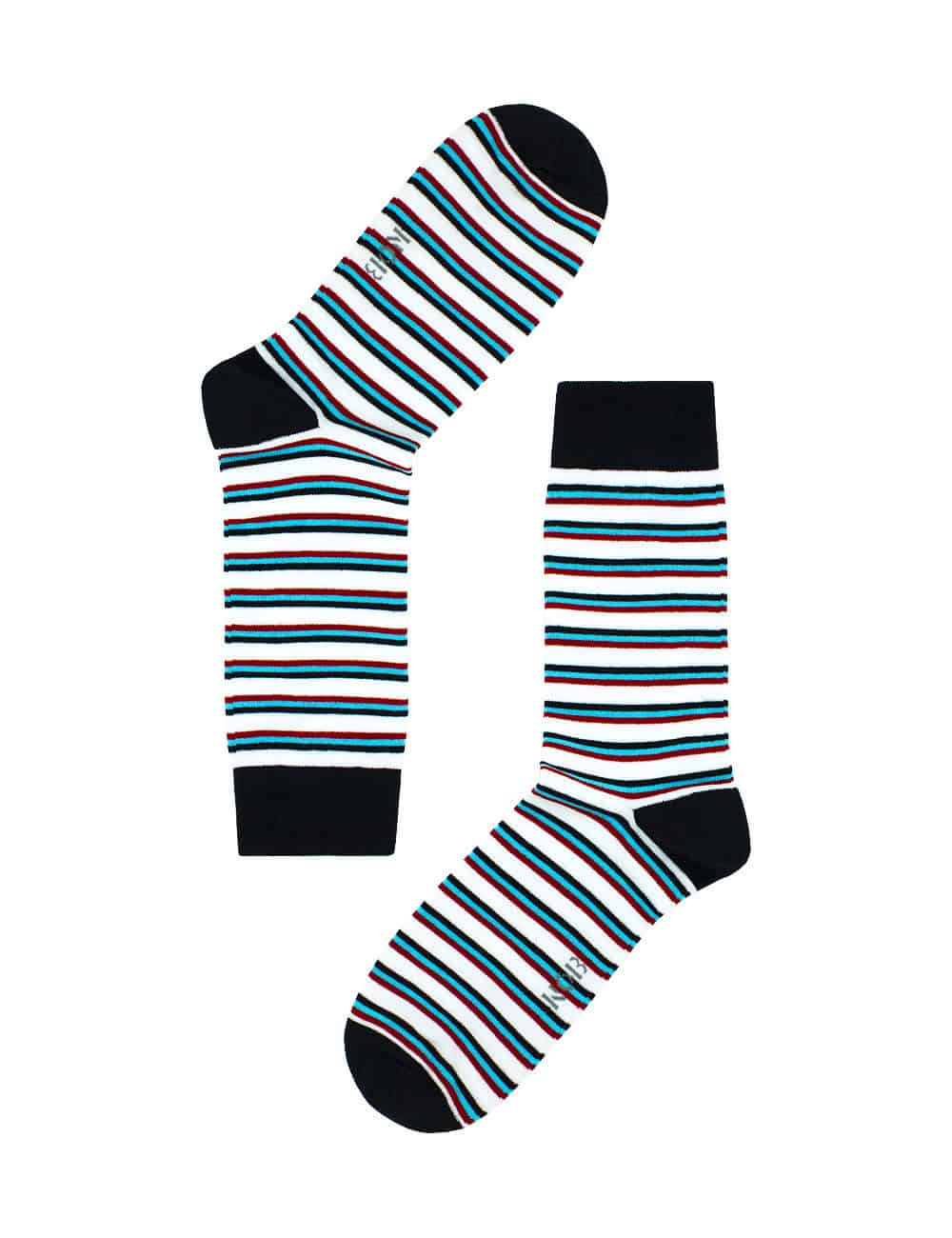 White with Navy, Turquoise and Red Stripes Crew Socks made with Premium Combed Cotton SOC4B.NOB1