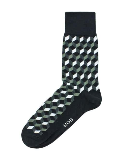 Black with Grey Geometric Design Crew Socks made with Premium Combed Cotton SOC6D.NOB1