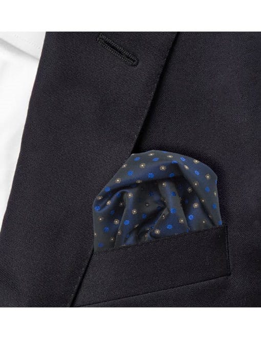 Blue with Brown Floral Woven Pocket Square PSQ67.9