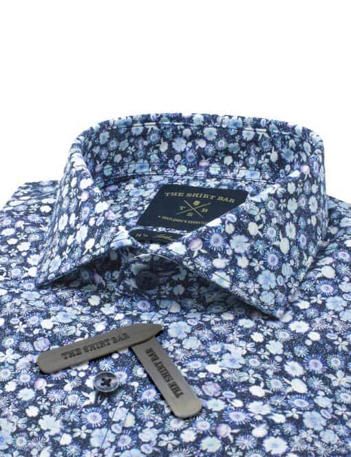 Tailored Fit 100% Premium Cotton Digitally Printed Blue Floral Italian Fabric Silky Finish Long Sleeve Single Cuff Shirt TF1A2.18