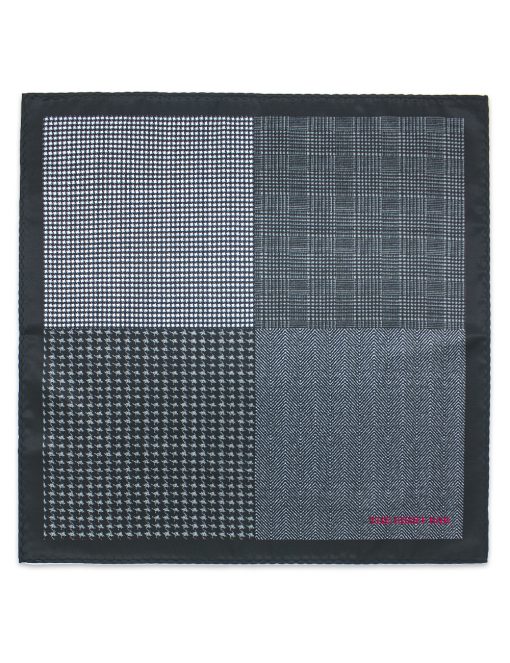 4-in-1 Monochrome Houndstooth, Herringbone & Pinstripe Print Woven Pocket Square - PSQ26.14