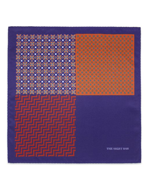 4-in-1 Blue Print Woven Pocket Square PSQ17.14