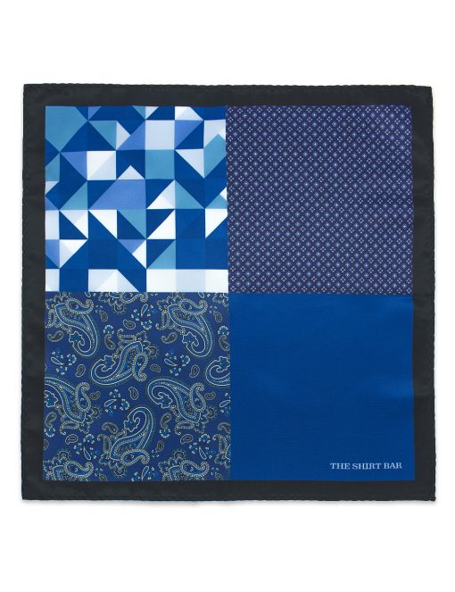 4-in-1 Blue Geometric & Paisley Print Woven Pocket Square - PSQ19.14