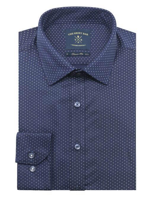 Navy with Yellow Polka Dots Print Eco-ol Bamboo Modern / Classic Fit Long Sleeve Shirt - CF2A15.21