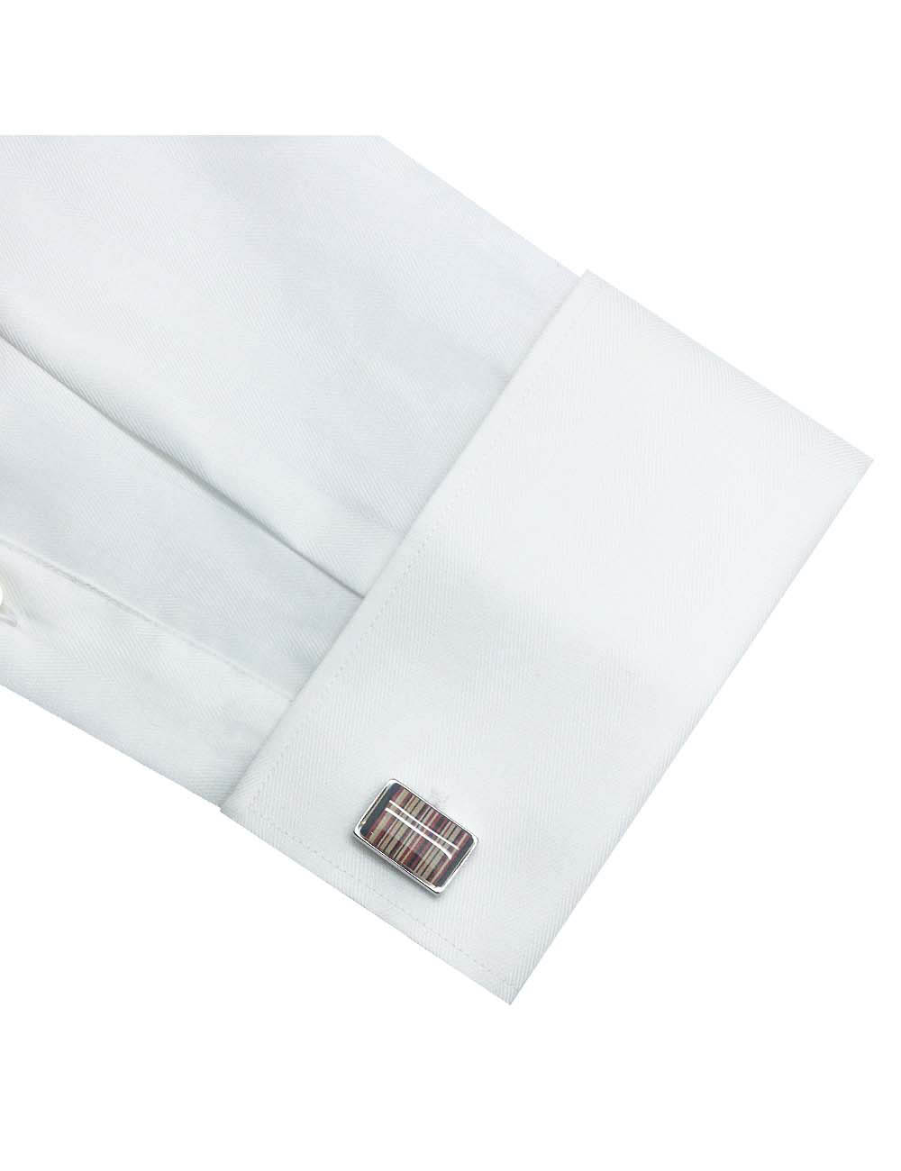 White Herringbone Wrinkle Free Double Cuff Modern / Classic Fit Long Sleeve Shirt - CF3D5.20
