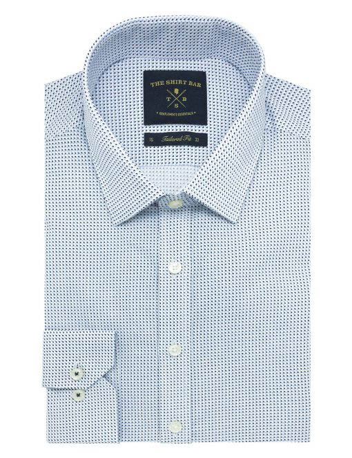 White With Navy Geometric Print Slim / Tailored Fit Long Sleeve Shirt - TF2A19.20