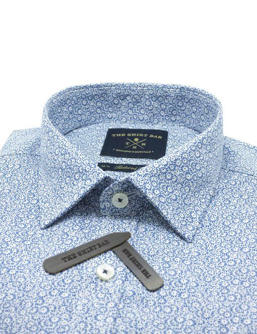 Blue Floral Print Slim / Tailored Fit Long Sleeve Shirt - TF2A18.20