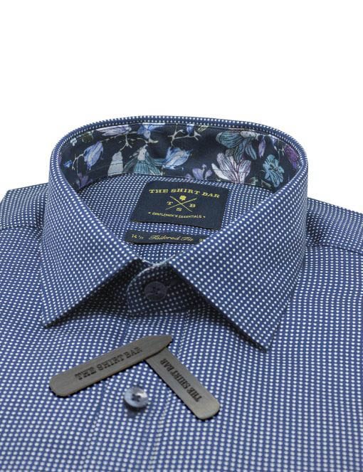 Navy With White Print Slim / Tailored Fit Long Sleeve Shirt - TF2A23.20