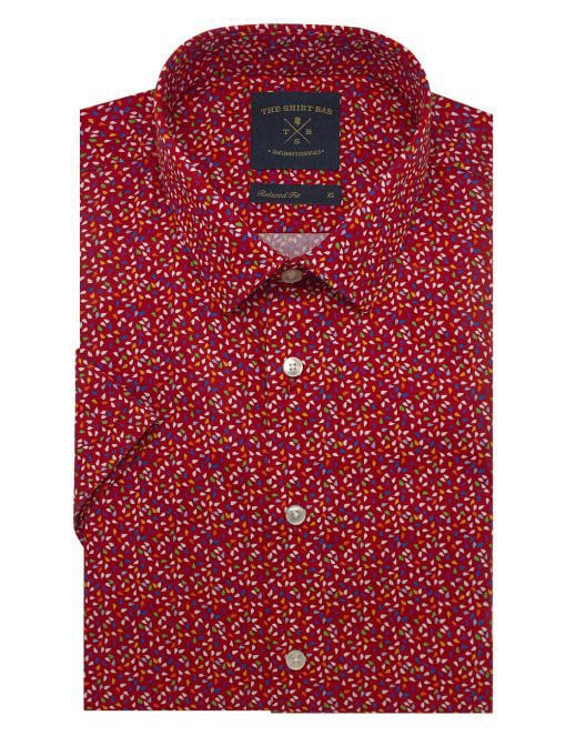 SG Inspired Festive Red Print Silky Finish Custom / Relaxed Fit Short Sleeve Shirt - RF9SF1.26
