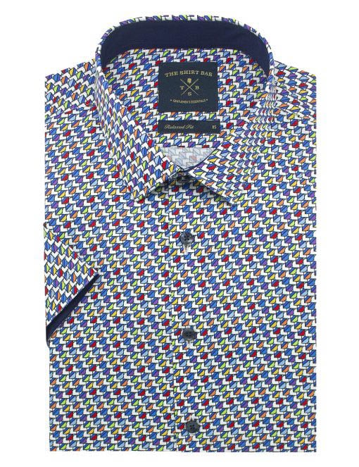 SG Inspired Multi-Colour Geometric Print Silky Finish Custom / Relaxed Fit Short Sleeve Shirt - RF9SF2.26