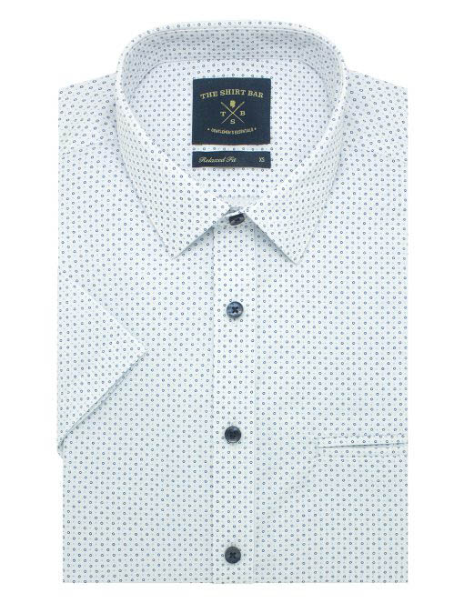 White Circle Print Easy Iron Custom / Relaxed Fit Short Sleeve Shirt - RF9SNB2.23