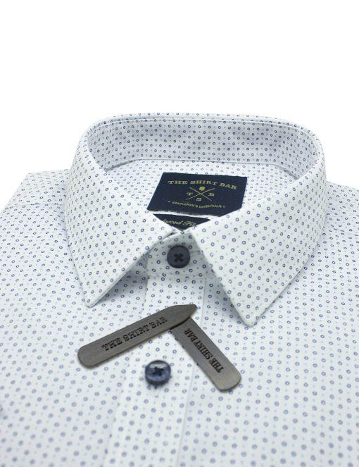 White Circle Print Easy Iron Custom / Relaxed Fit Short Sleeve Shirt - RF9SNB2.23