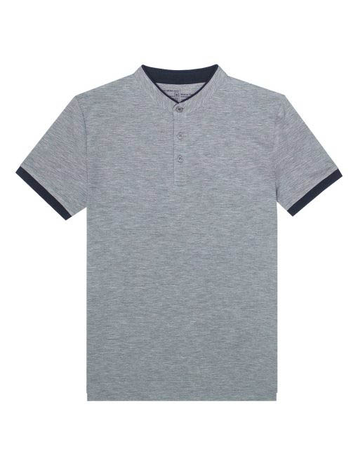 Grey Tencel Mandarin Collar Short Sleeve Polo T-Shirt PTS2A2.1